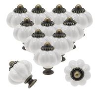 Joyangy 12pcs White Pumpkin Vintage Ceramic Cabinet Knobs, Vintage Drawer Pulls and Knobs, Decorative Knobs for Kitchen Cabinets and Drawers with Mounting Screws