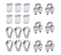 Joyangy 6-Pack M6 1/4 Inch Wire Rope Cable Clip Clamp Kit, Stainless Steel Thimble & Aluminum Crimping Loop Sleeve, Wire Rope Fitting Rigging Hardware Accessories for Guy Wire Cable Railing