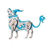 JOYARCH 3D Metal Puzzle for Adults & Teens, 80PCS DIY Mechanical Zodiac Ox Aluminum & Copper Assembly Kit, Creative Desktop Ornament Gift for Enthusiast (Blue)