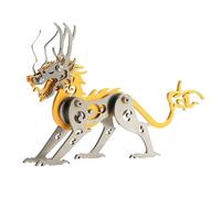 JOYARCH 51PCS Ya-Zi DIY 3D Metal Assembly Model - Stainless Steel Aluminum Copper Puzzle, Mythical Dragon Creative Desktop Ornament Gift for Enthusiast (Gold)