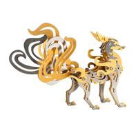 JOYARCH 80PCS Gold Nine-Tailed Fox DIY 3D Metal Assembly Model - Stainless Steel Aluminum Copper Puzzle, Mythical Creature Creative Desktop Ornament Gift for Hobbyists