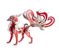 JOYARCH 82PCS Red Nine-Tailed Fox DIY 3D Metal Assembly Model - Stainless Steel Aluminum Copper Puzzle, Mythical Creature Creative Desktop Ornament Gift for Hobbyists