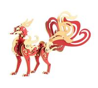 JOYARCH 85PCS Red Gold Nine-Tailed Fox DIY 3D Metal Assembly Model - Stainless Steel Aluminum Copper Puzzle, Mythical Creature Creative Desktop Ornament Gift for Hobbyists