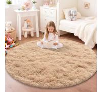 JOYARR Round Rug Kids Room Bedroom Nursery, Fluffy Soft Shaggy Washable Anti-Slip Modern Decor Carpet, Solid Beige, 140 cm