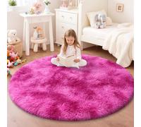 JOYARR Round Rug Kids Room Bedroom Nursery, Fluffy Soft Shaggy Washable Anti-Slip Modern Decor Carpet, Tie-dye Red, 160 cm