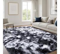 JOYARR Rugs Living Room, 140x200 cm Large Area Carpet Fluffy Washable Soft Shaggy Anti Slip Modern Decor Mat for Bedroom Lounge Kids Nursery Room, Black White