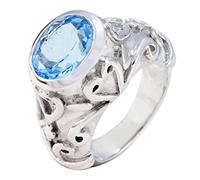 Joyas Plata Genuine Gems Oval Shape One Stone Faceted Blue Topaz rings - Solid Silver Blue Topaz Ring - December Birth Sagittarius Astrology Genuine Gems Ring