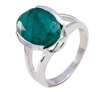 Joyas Plata Genuine Gems Oval Shape One Stone Faceted Green Jasper ring - 925 Sterling Silver Green Jasper Ring - August Birth Leo Astrology Genuine Gems Ring