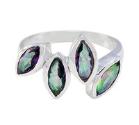 Joyas Plata Nice Gemstone Marquise Shape Four Stone Faceted Mystic Quartz ring - 925 Silver Multi Color Mystic Quartz Ring - August Birth Leo Astrology Nice Gemstone Ring