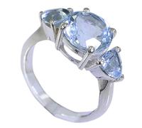 Joyas Plata Real Gemstones multi Shape Three Stone Faceted Blue Topaz ring - Sterling Silver Blue Topaz Ring - December Birth Sagittarius Astrology Real Gemstones Ring