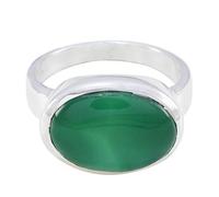 Joyas Plata Real Gemstones Oval Shape One Stone Cabochon Green Onyx ring - Sterling Silver Green Onyx Ring - August Birth Leo Astrology Real Gemstones Ring