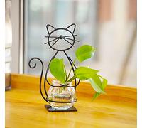 Joyathome Desktop Glass Planter Vase Holder, Metal Cat Plant Terrarium Stand for Plants Creative Decorations for Home Patio Lawn Garden