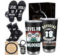 JoyAura 18th Birthday Gifts for Boys Black Gamer 18 Years Old Gift for Him | Personalized Gift Set with Card Keychain Bracelet for Son Grandson Nephew Brother Video Game Lovers