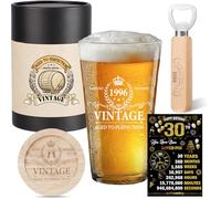 JoyAura 30th Birthday Gifts for Men 1996 Vintage Beer Glasses Gifts Set | Unusual Presents with Bottle Opener, Wooden Coaster, Greeting Card and Gift Box for Mens Husband Dad Brother Colleague