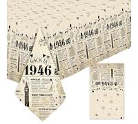 JoyAura 80th Birthday Table Cloth - Vintage Table Cover Back in 1946 Birthday Decorations for Him Her, 137x274cm Plastic Rectangular Dining Tablecloth for Women Men Birthday Party Supply
