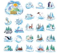 JoyAura Alaska Cruise Door Decorations - 24 Pcs 2025 Ship Cabin Magnetic Stickers Glacier Cute Animals Magnets Iced Anchor Magnet Stateroom Accessories Essentials for Party Carnival Fridge Declas