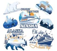 JoyAura Alaska Cruise Door Magnetic - 7 Pcs Blue Alaska Trip Cruise Stateroom Magnetic Decal Funny Sea Reindeer Magnets Door Decor Bear Whale Cruise Ship Door Decorations Supplies for Fiasta Party