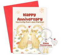 JoyAura Anniversary Card - Cat Theme Happy Anniversary Card Keychain For Her Him Girlfriend Boyfriend Wife Husband To Be Partner Fiance, You're My Purrfect Partner