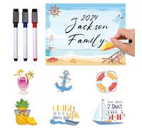 JoyAura Beach Cruise Door Magnets - 7 Pcs Tropical Pineapple Ship Cabin Magnetic Stickers, Funny Drink Boat Stateroom Decoration Decals for Carnival Party with 3 Pcs Erasable Pens