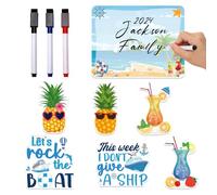 JoyAura Cruise Stateroom Magnetic Decoration - 7 Pcs Funny Beach Ship Door Magnet Sticker and 3 Pcs Erasable Pens Tropical Fridge Magnet Car Decor Pineapple Drink Magnetic Stickers for Carnival Party