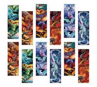 JoyAura Dragon Bookmark for Kids - 12 Pcs Bulk Vintage Dragon Themed Paper Bookmarks for Boys and Teenagers, Red Cool Retro Bookmark Creative Gifts for Book Lovers
