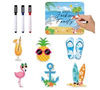 JoyAura Family Cruise Door Decorations - 7 Pcs Funny Ship Door Magnets 3 Pcs Erasable Pens for Summer Beach Cabin Magnet Stickers and Holiday Party with Tropical Hawaii Flamingo Pineapple Designs