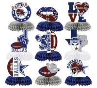 JoyAura Football Cowboy Party Decorations - 9 Pcs Rugby American Cowboy Theme Honeycomb Centerpieces Table Toppers Decor Set Photo Booth Props Sports Game Birthday Party Supplies for Kids Boys