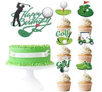 JoyAura Golf Cupcake Toppers Set - 25 Pcs Green and White Happy Birthday Cake Cupcakes Topper Decor Sets Dessert Decorations Sports Theme Party Supplies Favor for Sport Players Boys Men