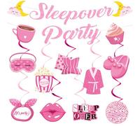 JoyAura Hotpink Sleepover Party Decorations - 11 Pcs Hot Pink Banner Hanging Swirls Decor Set Spa Birthday Theme Slumber Night Out Party Supplies Favors for Sweet Princess Girls Girl Women woman