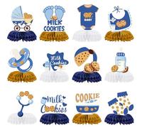 JoyAura Milk Cookies Baby Shower - 12 Pcs Bule Cookie Sweet Honeycomb Table Centerpieces Decor Set Photo Booth Props Milk and Cookies Theme Gender Reveal Party Decorations Supplies for Boys