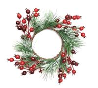 Joyavo 2Pcs Red Pomegranate Berries & Snowy Pine Christmas Candle Rings, Fits 3 Inch Pillar Candles, Tabletop Decor for Christmas & Thanksgiving