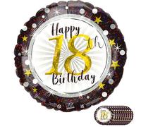 Joybble 10Pcs 18th Birthday Balloons, Black Sparkling Celebration 18th Birthday Balloon, 18 Inch Round Foil Balloons, 18 Year Old Birthday Party Decorations Women & Men Anniversary Decor Supplies