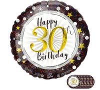 Joybble 10Pcs 30th Birthday Balloons, Black Sparkling Celebration 30th Birthday Balloon, 18 Inch Round Foil Balloons, 30 Year Old Birthday Party Decorations Women & Men Anniversary Decor Supplies