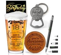 Joybble 18th Birthday Gifts for Boys, Birthday Decorations Vintage 18th Beer Glass Sets for Boys, Valentine's Day Gift Beer Glasses Gift Ideas, Vintage Opener & 6in1 Penfor Him