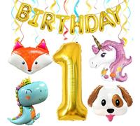 Joybble 1st Birthday Decorations for Girls, Big Unicorn Unicorn Decoration Set, Number 1st Birthday Balloons with Animal Balloons, 1 Year Old Girl Unicorn Theme Party Supplies