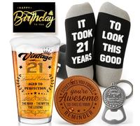 Joybble 21st Birthday Gifts for Men, 21st Birthday Decorations for Boys with Greeting Cards, 21 Years Old Beer Glass in Vintage Box, Christmas Personalised Gifts Beer Glasses Set, Christmas Gifts