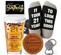 Joybble 21st Birthday Gifts for Men, Personalised Beer Glass in Vintage Box, 21st Birthday Decorations for Him, Beer Gift Set with Greeting Cards, Christmas Funny Gift Ideas with Socks for Son