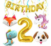 Joybble 2nd Birthday Decorations for Girls, Big Unicorn Unicorn Decoration Set, Number 2nd Birthday Balloons with Animal Balloons, 2 Year Old Girl Unicorn Theme Party Supplies