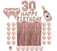 Joybble 30th Rose Gold Birthday Balloons for Women, 40 Inch Self Inflating Number Balloon 16 with Rose Gold Confetti Balloons, Foil Letters Heart Champagne Bottle Balloon for Party Decorations