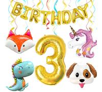 Joybble 3rd Birthday Decorations for Girls, Big Unicorn Unicorn Decoration Set, Number 3rd Birthday Balloons with Animal Balloons, 3 Year Old Girl Unicorn Theme Party Supplies