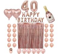 Joybble 40th Rose Gold Birthday Balloons for Women, 40 Inch Self Inflating Number Balloon 16 with Rose Gold Confetti Balloons, Foil Letters Heart Champagne Bottle Balloon for Party Decorations