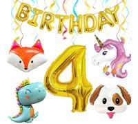 Joybble 4th Birthday Decorations for Girls, Big Unicorn Unicorn Decoration Set, Number 4th Birthday Balloons with Animal Balloons, 4 Year Old Girl Unicorn Theme Party Supplies
