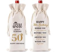 Joybble 50th Birthday Gifts for Men Women, 1975 Years Wine Bag Birthday Gifts with Witty Quote, Linen Wine Gift Bags Set with Label and Rope, Decorative Drawstring Bottle Cover Gift Bags