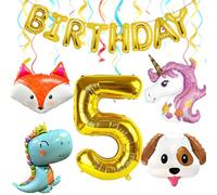 Joybble 5th Birthday Decorations for Girls, Big Unicorn Unicorn Decoration Set, Number 5th Birthday Balloons with Animal Balloons, 5 Year Old Girl Unicorn Theme Party Supplies