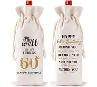 Joybble 60th Birthday Gifts for Men Women, 1965 Years Wine Bag Birthday Gifts with Witty Quote, Linen Wine Gift Bags Set with Label and Rope, Decorative Drawstring Bottle Cover Gift Bags