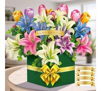 Joybble Birthday Cards for Women, 3D Lily Pop Up Greeting Cards, Fun Pop Up Birthday Card with Envelope, Personalised Flower Cards for Mum, Daughter, Sister, Dad, Friend, Granddaughter