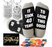 Joybble Birthday Gifts for Boys Men, Men Calf Socks Black Size 9-11, Birthday Gifts Unique Funny Gift Set for 18-60th Man, Keychain Decorations for Him, Presents for Dad Grandchildren (40th)