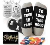 Joybble Birthday Gifts for Boys Men, Men Calf Socks Black Size 9-11, Birthday Gifts Unique Funny Gift Set for 18-60th Man, Keychain Decorations for Him, Presents for Dad Grandchildren (18th)
