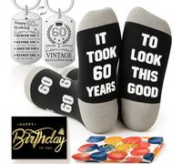 Joybble Birthday Gifts for Boys Men, Men Calf Socks Black Size 9-11, Birthday Gifts Unique Funny Gift Set for 18-60th Man, Keychain Decorations for Him, Presents for Dad Grandchildren (60th)