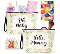 Joybble Birthday Gifts for Mum, 2 Pcs Mum to Be Gifts, Baby Gift for Mummy, Baby Gift Bag, White Cosmetic Bags Canvas Pouch Bags with Zipper for Pregnant Women New Mom Gifts
